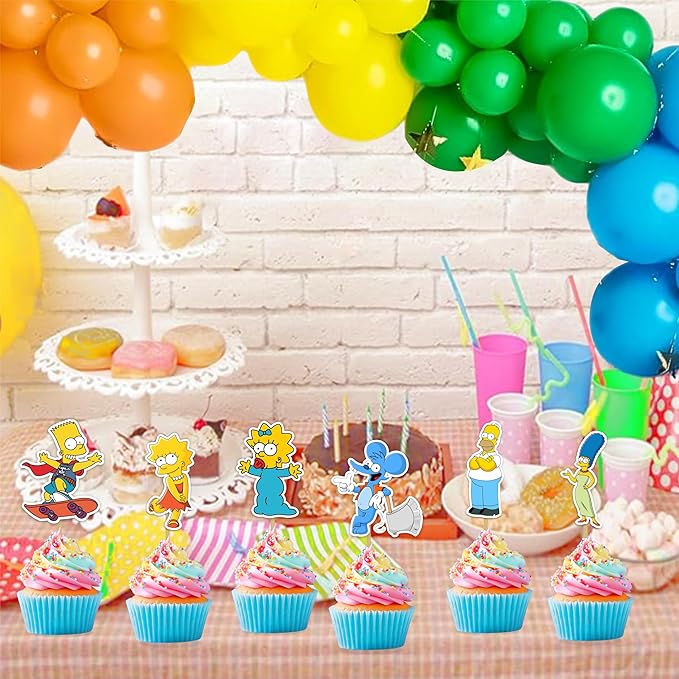 "Brt Simpson Cupcake Topper– Cartoon Theme Party Decorations for Boys Girls – Fun & Colorful Simpsons Inspired Cupcake Picks for Birthday Party, School Celebration & Family Event"