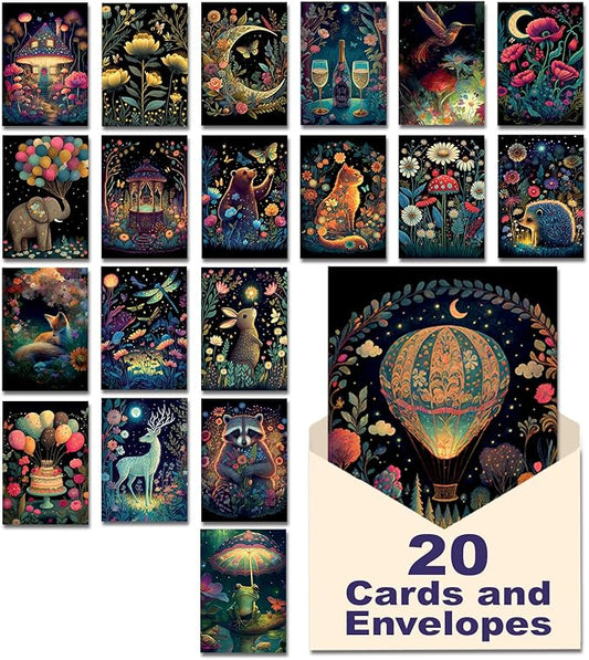 Leanin' Tree Night Garden - Made in USA - 20 All Occasion Cards Assortment Box with Envelopes, Greeting Cards Assortment Box, Includes Birthday, Thank You, Blank, Encouragement, Anniversary and more