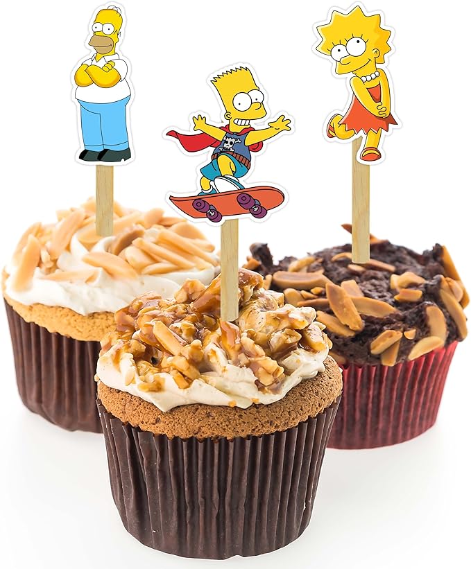 "Brt Simpson Cupcake Topper– Cartoon Theme Party Decorations for Boys Girls – Fun & Colorful Simpsons Inspired Cupcake Picks for Birthday Party, School Celebration & Family Event"