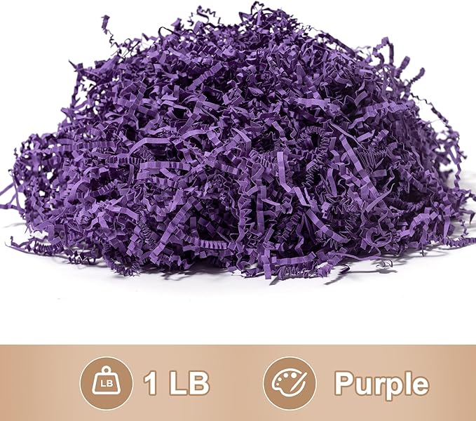 Wowxyz 1 LB Crinkle Cut Paper Shred Purple Crinkle Shredded Paper for Gift Baskets - Gift Box Bag Filler - Confetti Stuffing for Birthday, Holiday Present Packaging Wrapping
