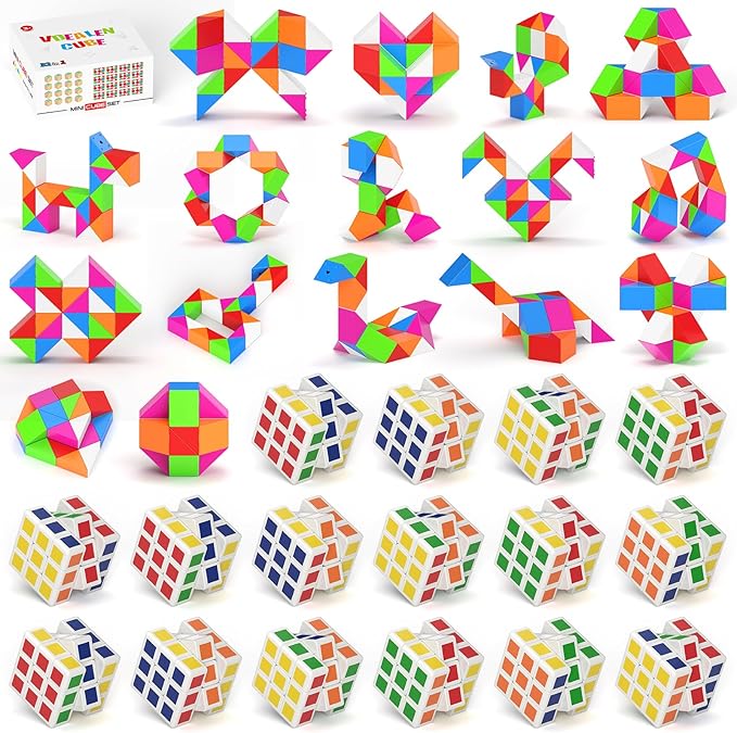 Vdealen 32 Pack Mini Cube&Fidget Snake Cube Puzzle Party Favors for Kids, School Rewards&Classroom Prize for Students, Goodie Bag Stocking Stuffers, Gift for Birthday Valentine Easter Christmas
