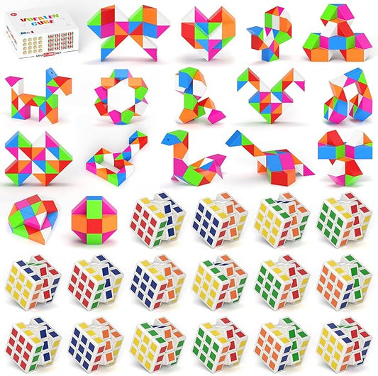 Vdealen 32 Pack Mini Cube&Fidget Snake Cube Puzzle Party Favors for Kids, School Rewards&Classroom Prize for Students, Goodie Bag Stocking Stuffers, Gift for Birthday Valentine Easter Christmas