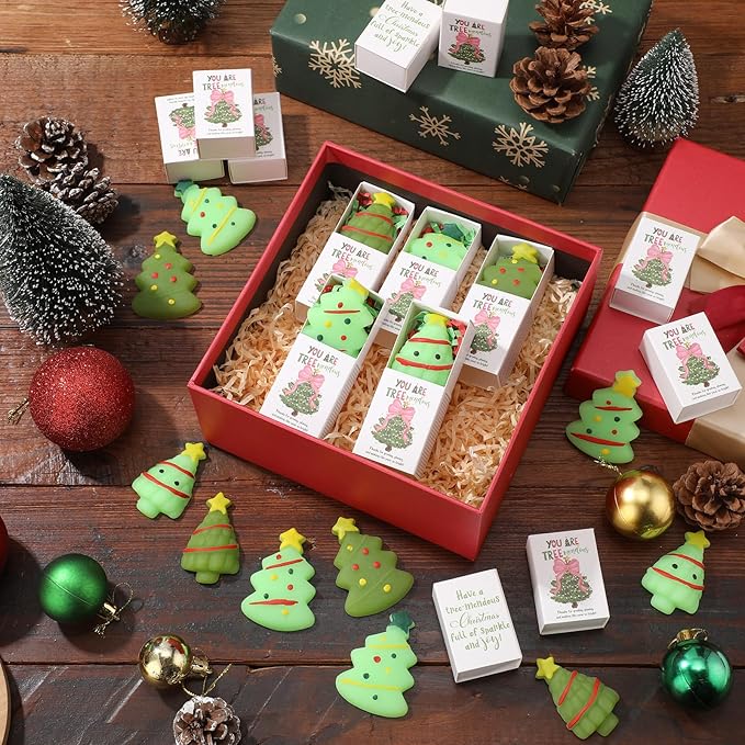 Wettarn 20 Sets Christmas Appreciation Gifts Tree Stress Balls with Support Gift Boxes Bulk Christmas Party Favors for Employee Coworker Students Office Thank You Relief Toys