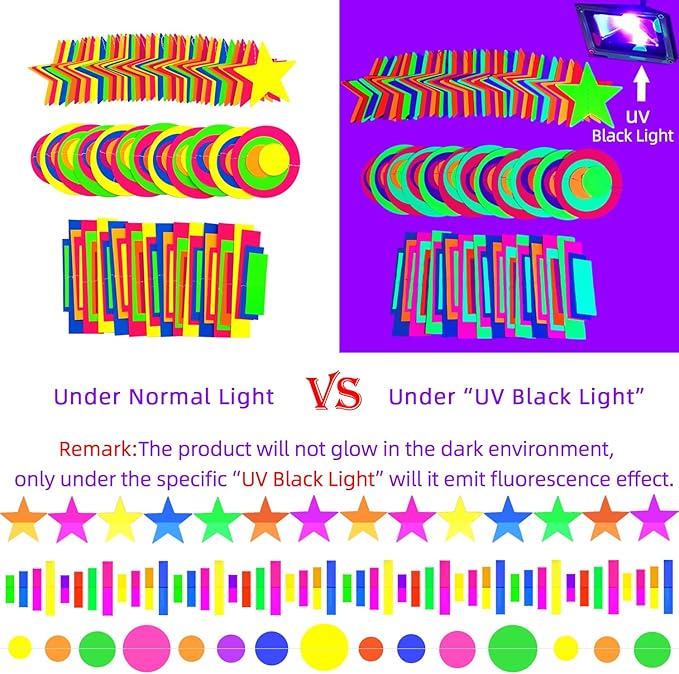 702feet Paper UV Neon Garland Neon Streamers Glow in The Dark Neon Party Supplies and Decorations Glow in The Dark Streamers Blacklight Reactive Fluorescent Black Light Party Kit for Birthday Wedding