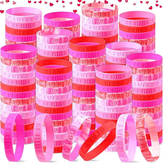 Qilery 300 Pieces Valentine's Day Rubber Bracelets Bulk Silicone Wristband Party Favors Rubber Bracelets Stretch Silicone Wristband for Events Team Party Decorations Gift Favor Supply