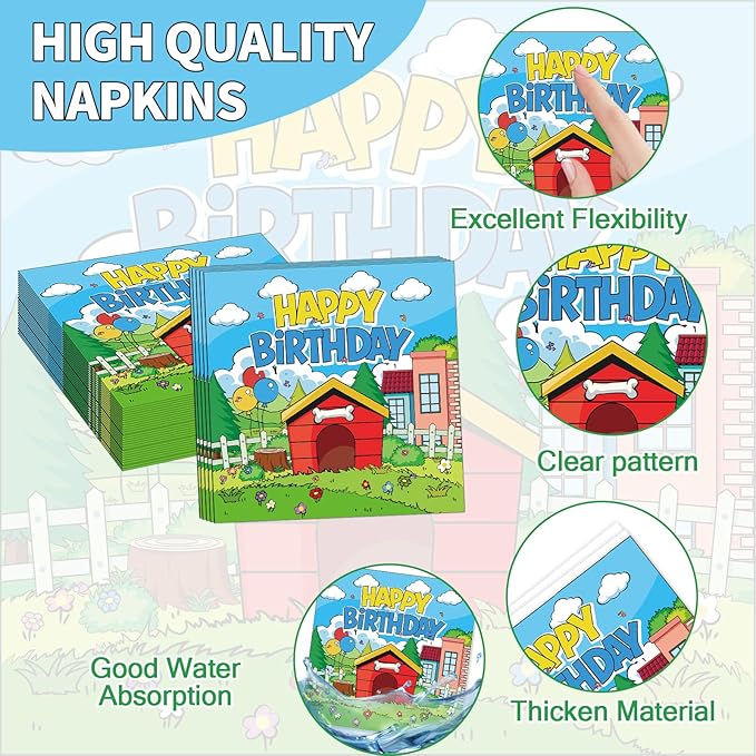 96Pcs Cute Dog Red House Birthday Party Supplies Cartoon Dog Red House Paper Plates and Napkins Puppy Theme Disposable Tableware Set for Kids Birthday Baby Shower Party Decorations Serves 24