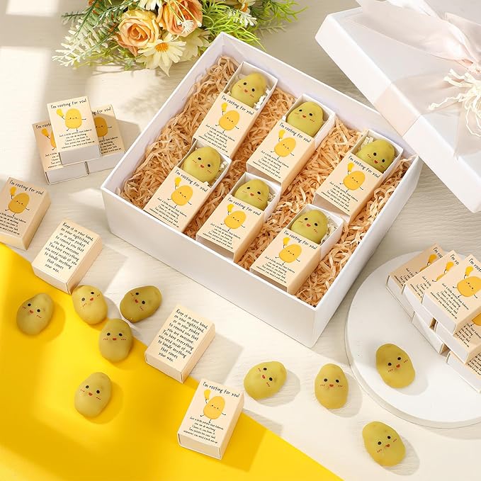 Wettarn 24 Sets Potato Support Gifts Cute Stress Balls with Gift Boxes Inspirational Party Favors for Employee Coworker Friends Office Positive Relief Desk Decor