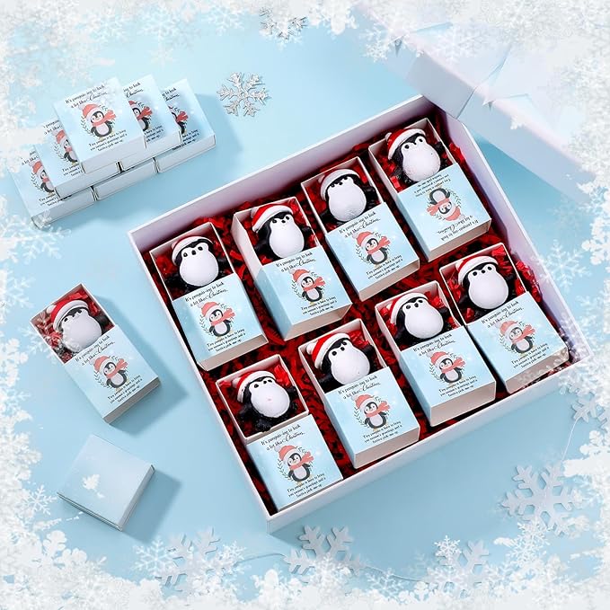 Wettarn 24 Sets Christmas Penguin Gifts Cute Stress Balls with Support Gift Boxes Holiday Party Favors for Employee Coworker Friends Relief Toys Stocking Stuffers