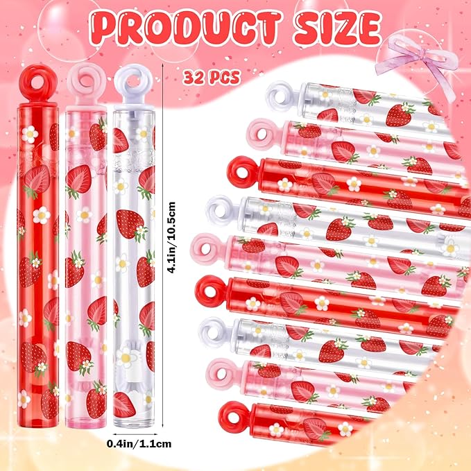 Rotatingpals 32 Pcs Strawberry Bubble Wands Sweet Berry Bubble Wand for Party Favors Adult Summer Activity Birthday Party Goodie Bag Stuffers Gifts Wedding Supplies