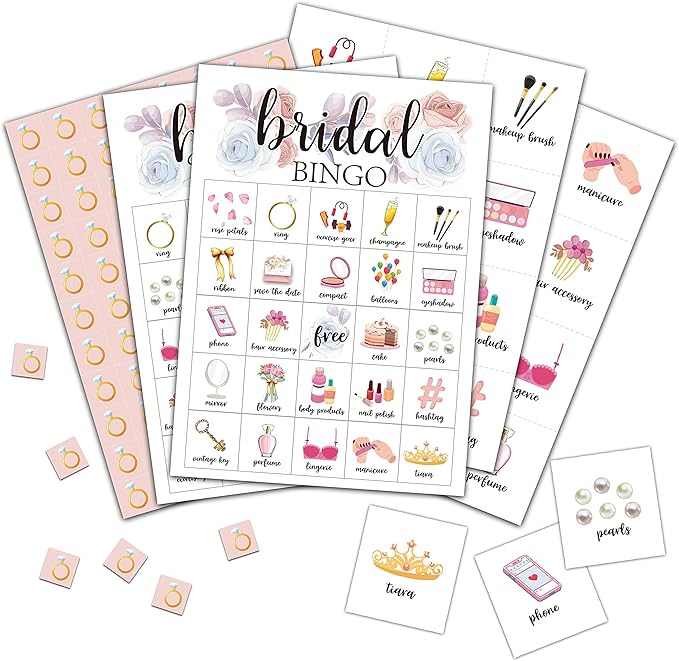 Bridal Bingo Cards, Bridal Shower Game for 24 Players, Wedding/Bachelorette Party Games for Family Friends Activities, Holiday Party Favors Supplies Decorations(06)