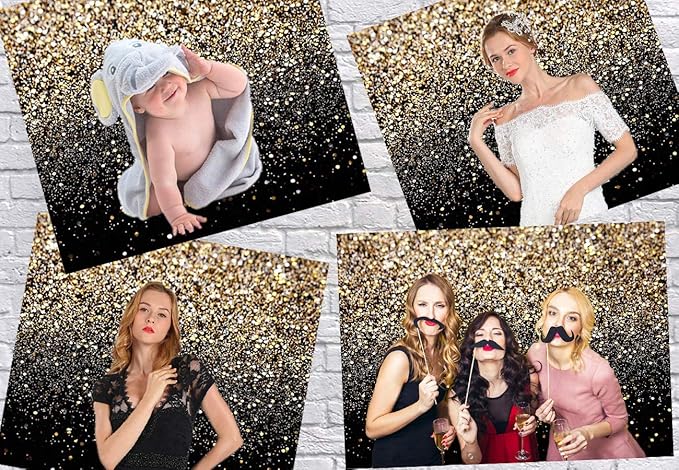 CYLYH 8x6ft Black and Gold Backdrop Glitter Dot Party Decor Vintage Background Graduation Prom Wedding Occasion Type