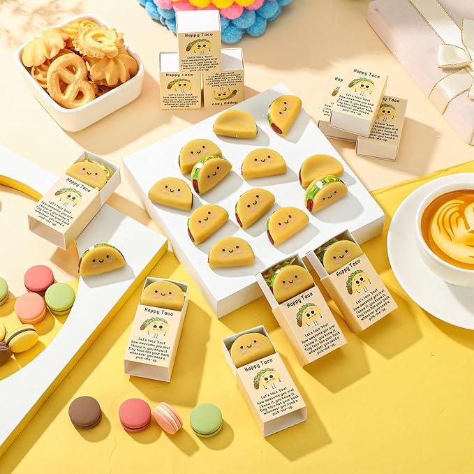 Wettarn 48 Sets Taco Positive Gifts Cute Stress Balls with Support Gift Boxes You are Awesome Party Favors for Employee Coworker Friends Office Relief Desk Decor