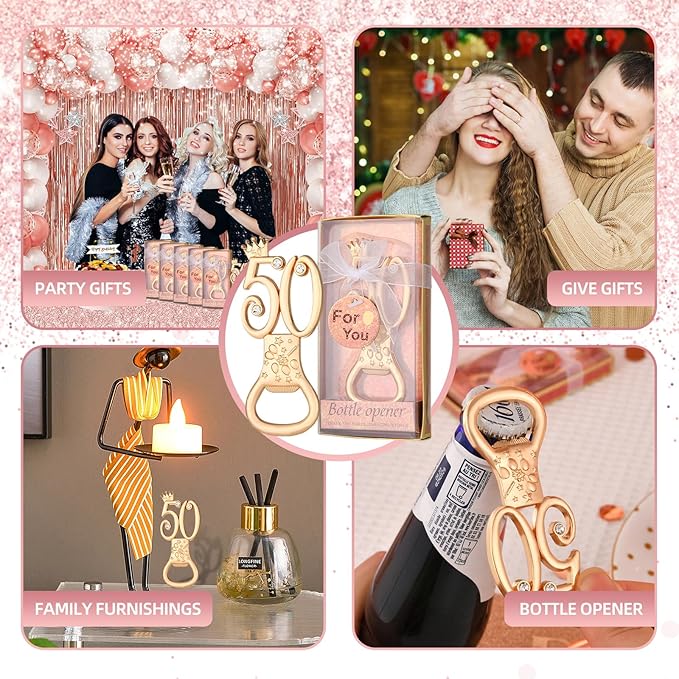 wxfdac 24Pcs 50th Birthday Bottle Openers - Gold, Metal - Bottle Opener - 50th Birthday Parties, Wedding Anniversaries