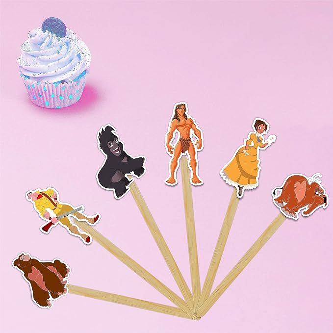 "Tarzn Cupcake Topper – Cartoon Inspired Birthday Party Decoration – Adventure Theme Cupcake Picks for Parties, Baby Showers, Family Gatherings, School Events, and Tarzn Themed Celebrations"