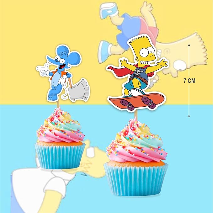 "Brt Simpson Cupcake Topper– Cartoon Theme Party Decorations for Boys Girls – Fun & Colorful Simpsons Inspired Cupcake Picks for Birthday Party, School Celebration & Family Event"