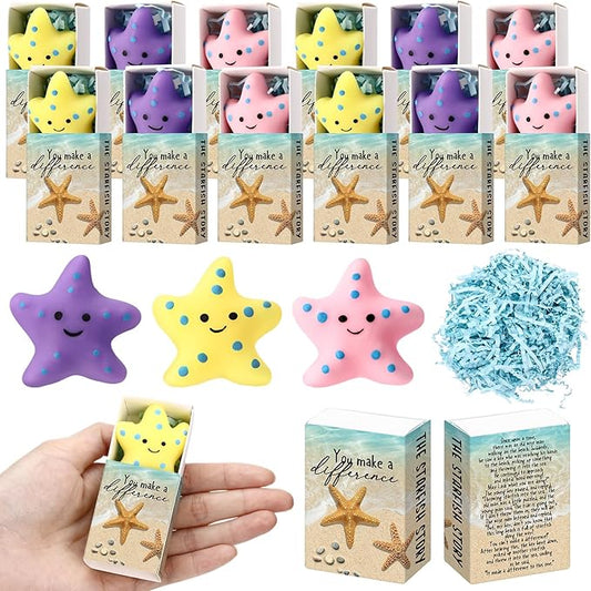 Wettarn 24 Sets Starfish Story Gifts Cute Stress Balls with Gift Boxes You Make a Difference Desk Decor Appreciation Party Favors for Employee Coworker Teacher Inspirational Stress Relief Toys
