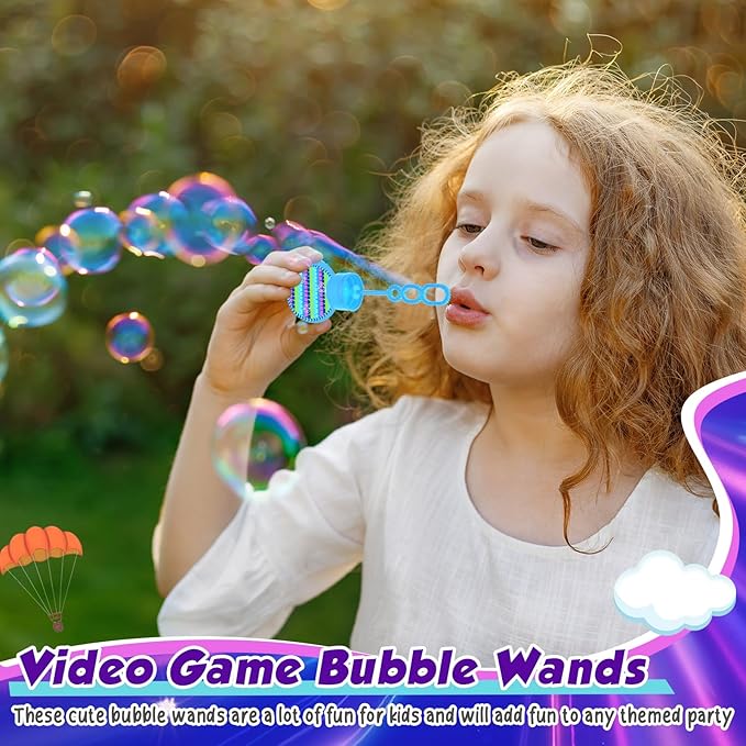 Rotatingpals 24 Pcs Video Game Bubble Wands Mini Gaming Bubble Toys for Kids Toddlers Video Game Party Christmas Birthday Gifts Filler Goodie Bag Stuffer (Purple, Blue, Green)