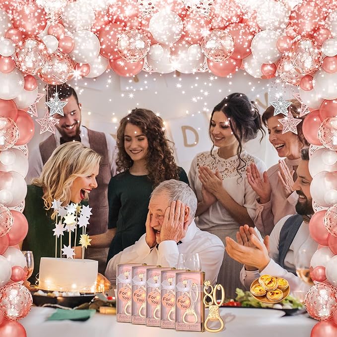 24 boxes of rose gold themed 80th birthday bottle openers favored for 80th anniversary wedding party gifts birthday party souvenirs or party decorations