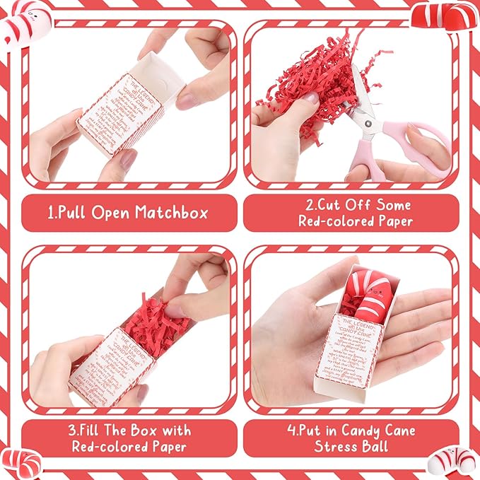 Wettarn 48 Sets Christmas Jesus Gifts Candy Cane Stress Balls with Christian Boxes Religious Party Favors for Church Office Rewards Stocking Stuffers