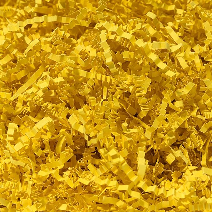 Wowxyz 1 LB Crinkle Cut Paper Shred Yellow Crinkle Shredded Paper for Gift Baskets - Gift Box Bag Filler - Confetti Stuffing for Birthday, Holiday Present Packaging Wrapping