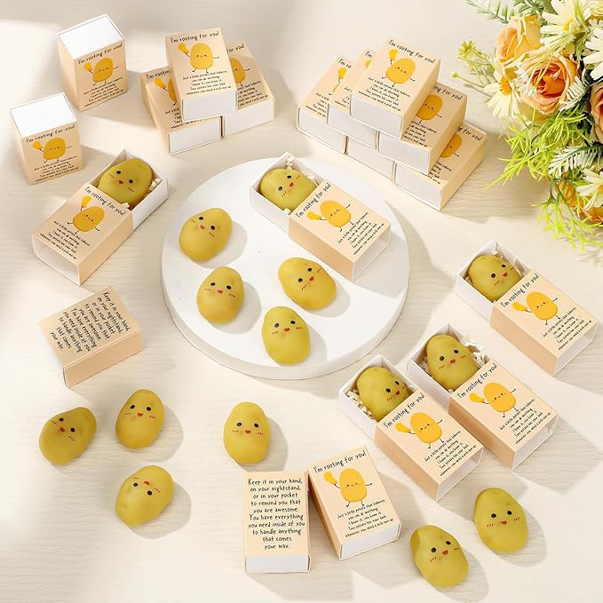 Wettarn 24 Sets Potato Support Gifts Cute Stress Balls with Gift Boxes Inspirational Party Favors for Employee Coworker Friends Office Positive Relief Desk Decor