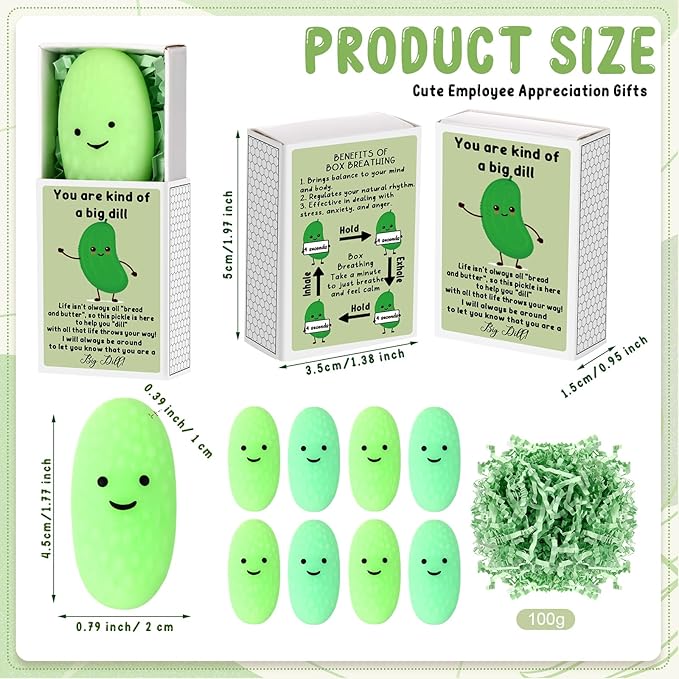 Wettarn 100 Sets Appreciation Pickle Gifts Cute Stress Balls with Support Gift Boxes Inspirational Party Favors for Employee Coworker Friends Office Positive Relief Toys