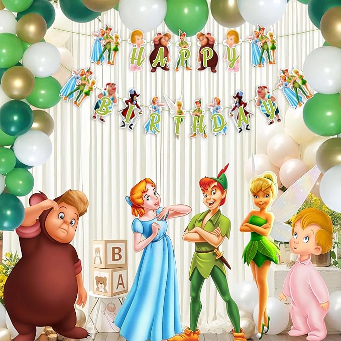"Petr Pan Happy Birthday Banner – Fairy Tale Neverland Theme Party Decoration – Magical Cartoon Birthday Supplies for Boys, Girls, and Adults – Perfect for Family Parties, and Themed Events"