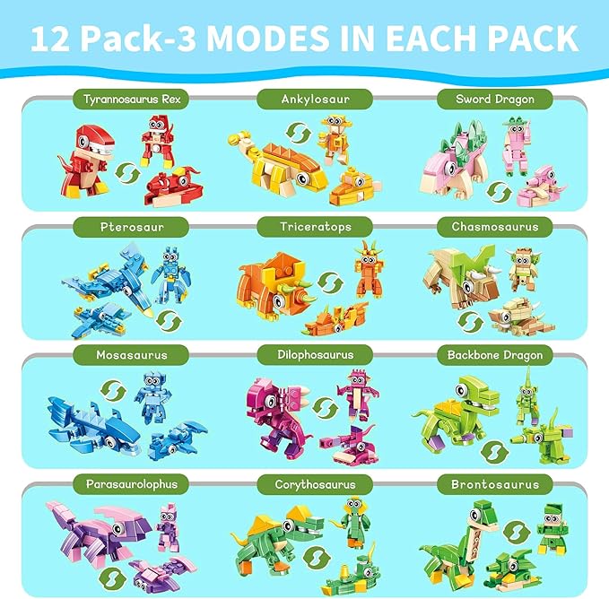 Dinosaur Party Favors for Kids, 24 Packs Mini Dinosaur Building Blocks Toy Animals Building Sets, Dino Carnival Goodie Bags Fillers, Classroom Prizes Christmas Birthday Gifts for Student,Kid Age 6-12