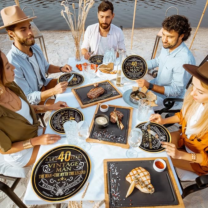 96 Pcs Vintage 40th Birthday Decorations for Men 40 Years old Paper Plates Napkins Birthday Supplies Back in 1985 Theme Party Tableware Set Cheers to 40 Years Table Party Decor Favors for 24 Guests