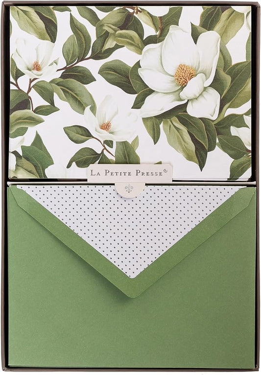 Magnolia Designer Cards by Graphique Luxe Collection, Silver Foil Embossed Stationary Boxed Set, 10 Blank Cards with 11 Envelopes, All Occasion Greetings, 5.25" x 3.8"