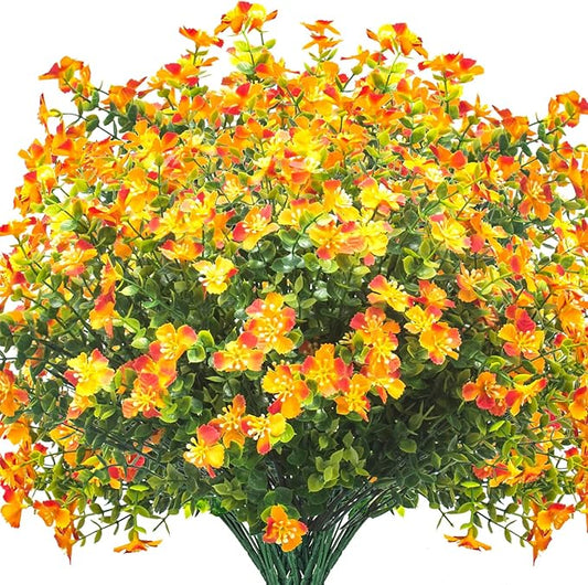 Grunyia 12 Bundles Artificial Fall Flowers for Outdoors, Artificial Plants UV Resistant Fall Fake Mums Plants for Outside Halloween Christmas Porch Decoration ecorations (Orange)