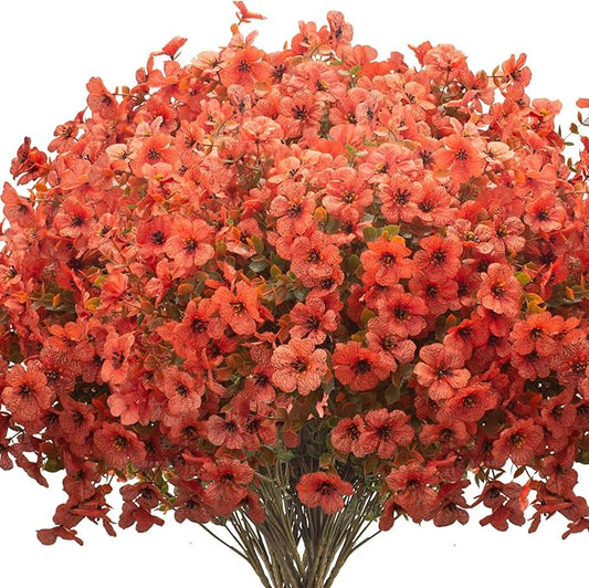 Grunyia Fall Outdoor Artificial Flowers 16 Bundles - UV Resistant Faux Daisy with Eucalyptus Leaves, Weatherproof Fake Plants for Porch, Patio, Garden Decor, Indoor Outdoor Decor (Fall Orange Red)