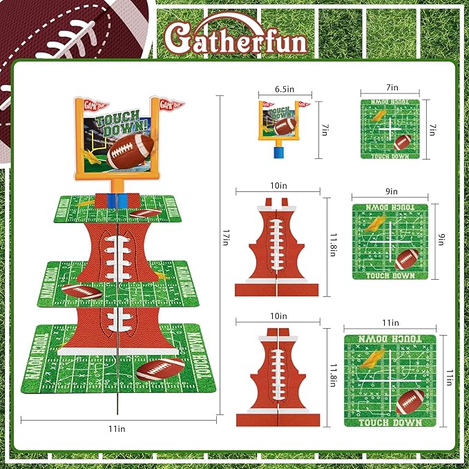 Gatherfun Football Touchdown Cupcake Stand - for Football Theme Birthday & Tailgate Party, Football Party Decorations