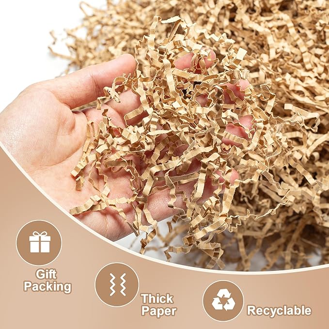 Wowxyz 1 LB Crinkle Cut Paper Shred Brown Crinkle Shredded Paper for Gift Baskets - Gift Box Bag Filler - Kraft Confetti Stuffing for Birthday, Holiday Present Packaging Wrapping