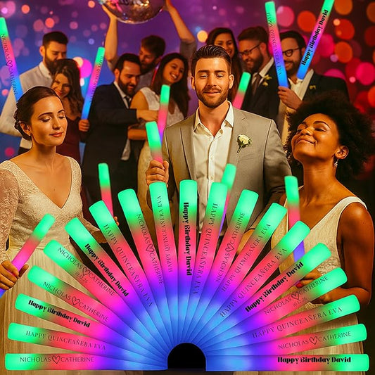 Custom Text Foam Light Up Sticks 20 Pack, Personalized LED Light Sticks For Any Occasion, Glow Sticks For Weddings, Birthday, Dance Floor Props, 3 Modes Flashing Glow Wands