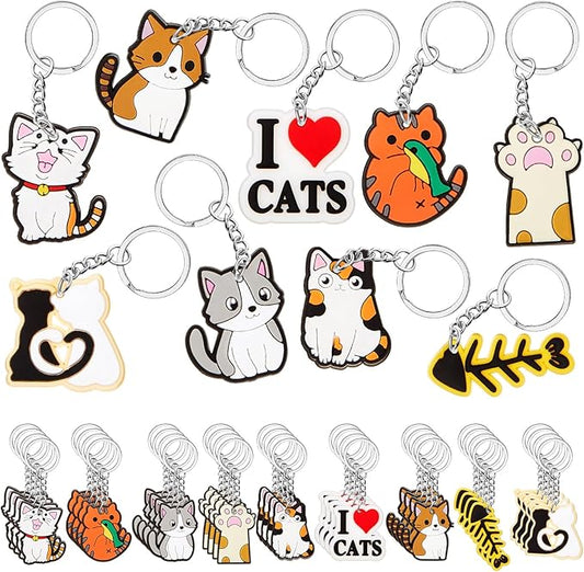 Sasylvia 36 Pcs Cat Party Favors Cute Keychains Bulk Cat Lover Gifts Pet Themed Birthday Party Decorations for Women Men Accessories, 9 Styles