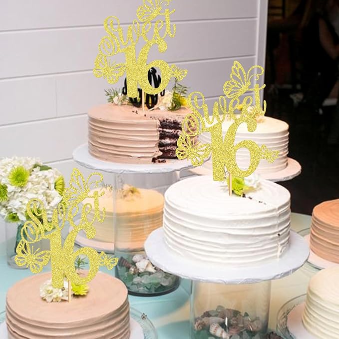 Keaziu 1 Pack Sweet 16 Cupcake Toppers Sweet Sixteen 16 Happy 16 Cake Picks for 16th Birthday Wedding Anniversary Party Cake Decorations Supplies Gold