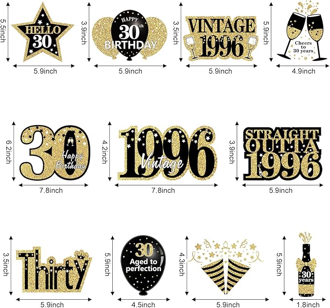 Turypaty 30th Birthday Decorations Hanging Swirls for Men Women, Black Gold Vintage 1996 30th Birthday Foil Swirls Party Supplies, Thirty Year Old Birthday Ceiling Hanging Decorations