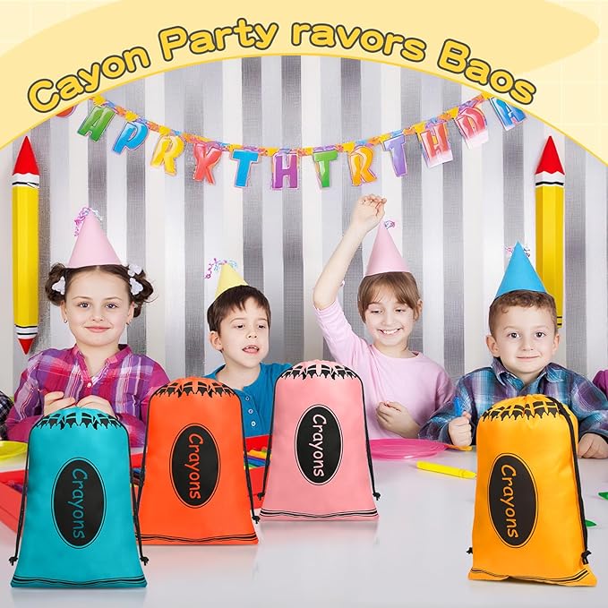 VZZNN 24 Pcs Crayon Drawstring Bags 8 Colors 10 x 7 IN Party Favors Bulk Reusable Treat Bags Back to School Graduation Birthday Party Supplies Bulk Rainbow