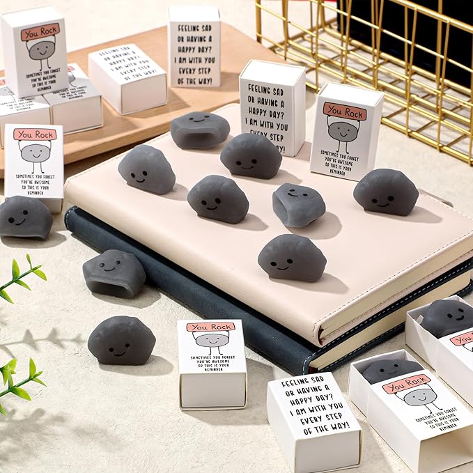 Wettarn 24 Sets You Rock Gifts Cute Stress Balls with Support Gift Boxes Inspirational Party Favors for Employee Coworker Friends Office Positive Relief Desk Decor