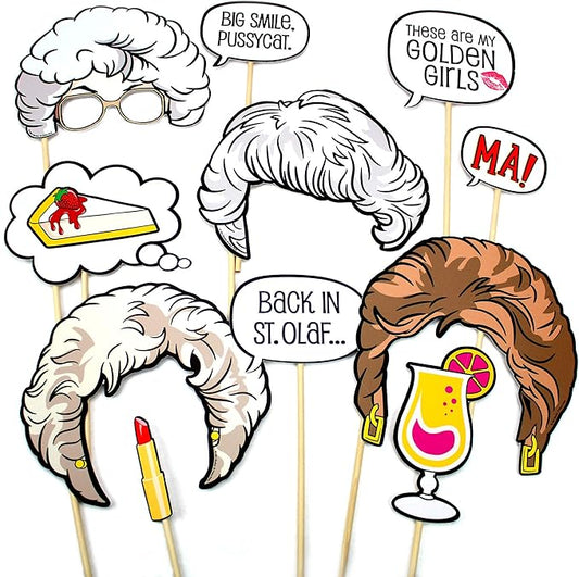 Golden Girls Photo Booth Props (11 Piece Set) Party Supplies - Add Flair to Showers, Proms, Weddings, Birthdays or Any Occasion