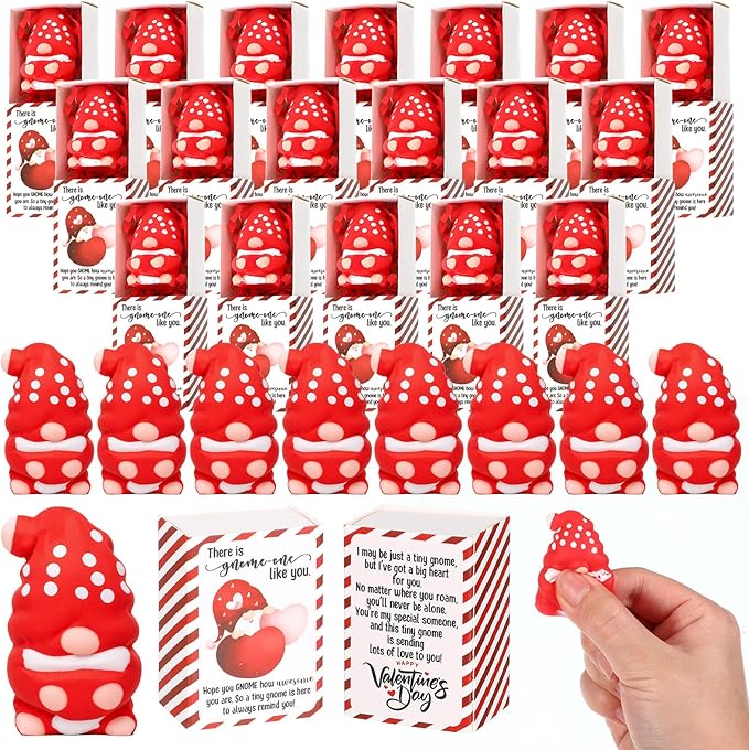 Wettarn 24 Sets Valentines Gifts Gnomes Stress Ball with Happy Valentine's Day Gift Boxes Bulk Party Favors for Office Coworkers Staff Employee Friends Positive Relief Desk Decor