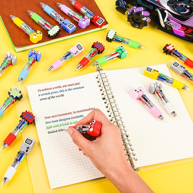 LiYiQ 100 Pcs Video Game Party Favors Multicolor Pen in One Cartoon Cute Fun 4-in-1 Cute Pens Bulk Kawaii Game Handle Level Up Games Console Shape Cool Ballpoint Pens for Kids Fun Gifts