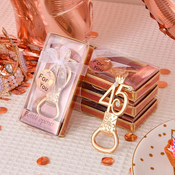 24 boxes of rose gold themed 45th birthday bottle openers, suitable for 45th anniversary wedding party gifts birthday party souvenirs or party decorations