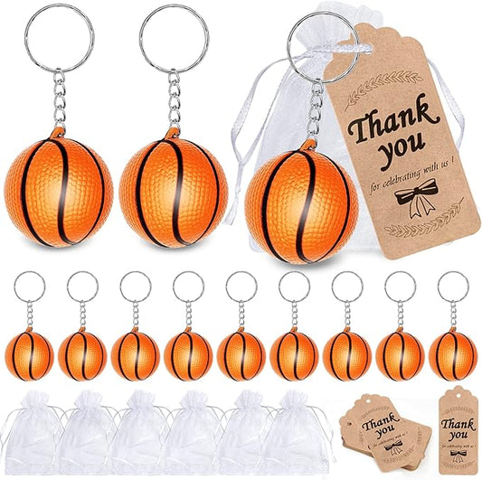 CiciBear 36 Pack Sports Party Return Favors with 12 Mini Basketball Keychains, 12 Thank You Tags and 12 Gift Bags for Basketball Themed Party, Baby Shower, Birthday, School Rewards