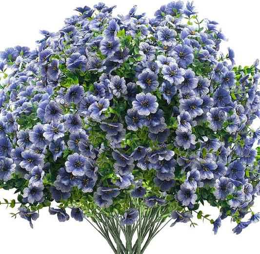 Grunyia Artificial Fake Flowers for Outdoor Spring Decoration, 16 Bundles Faux Silk Colorful Daisy UV Resistant Realistic for Outside Porch Patio Home Yard Garden Planters Pots Window Box (Blue)