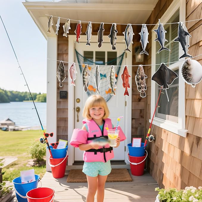 20pcs Fishing Birthday Decoration Banner, Hanging Decor for Fishing Party