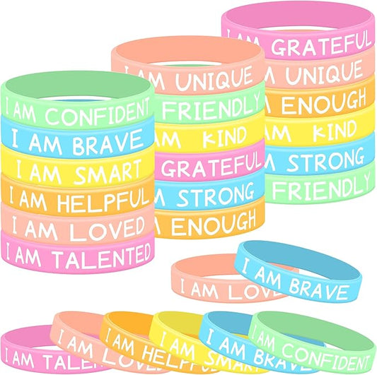 Lesnala 48 Pcs Students inspirational silicone wristbands Motivational bracelets for kids Affirmation rubber bracelet for Back to School Class Prizes Birthday Party Favor Graduation Gifts 6 Styles