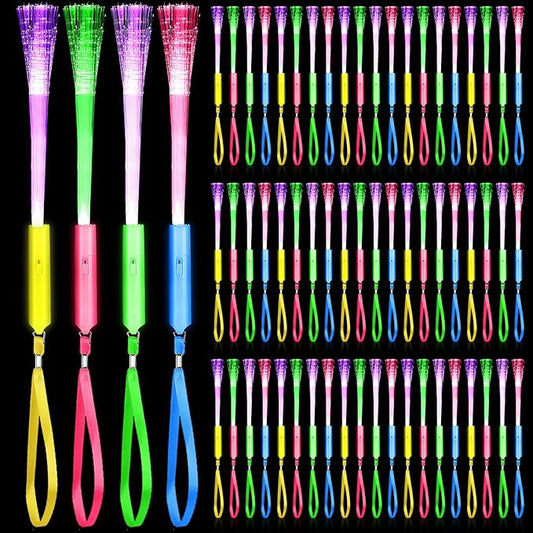 Junkin 500 Pcs Fiber Optic Wands Glow LED Light up Wand Bulk Flashing Sticks with Included Batteries for Party Favors Wedding Birthday Carnival