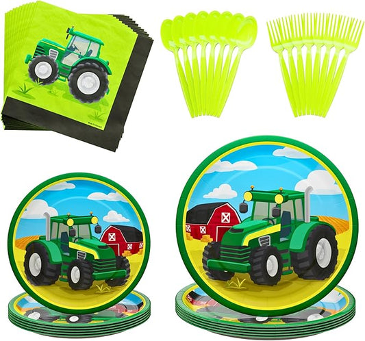 Tractor Standard Party Supplies Pack (100 Pieces for 16 Guests) - Tractor Birthday Party Supplies, Tractor Plates and Napkin, Tractor Decorations, Farm Animal Party, Baby Shower, Blue Orchards